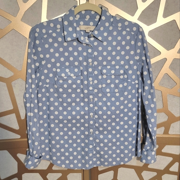 LOFT Tops - NWOT LOFT Blue & White Dot Cotton Button Up Shirt